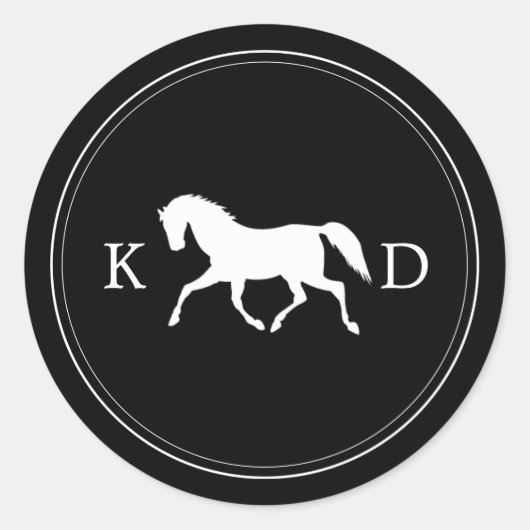 Elegant Initialen Paardenbruiloft Ronde Sticker (Voorkant)