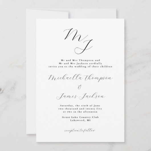 Elegant Initialen Refined Wedding Invitation Kaart (Voorkant)