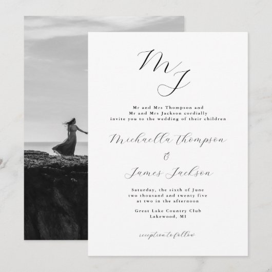 Elegant Initialen Refined Wedding Invitation Kaart (Voorkant / Achterkant)