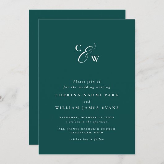 Elegant initialen simpel donkerblauwgroen huwelijk (Voorkant / Achterkant)