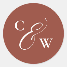 Elegant initialen simpele terracotta valbruiloft ronde sticker