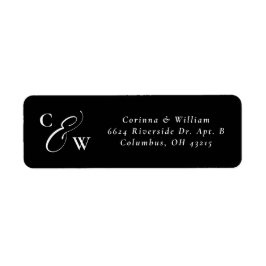 Elegant initialen zwart-wit huwelijksadres etiket