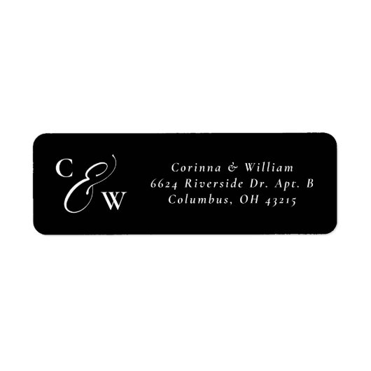 Elegant initialen zwart-wit huwelijksadres etiket (Voorkant)