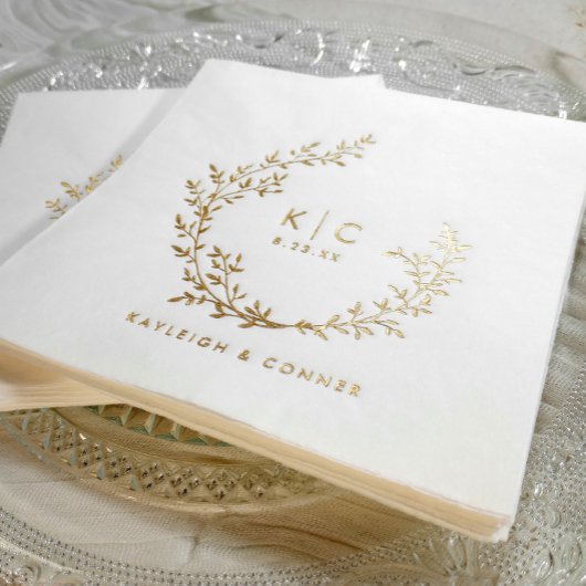 Elegant Initials Botanical Gold Classy Wedding Folie Servetten