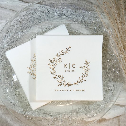 Elegant Initials Botanical Gold Classy Wedding Folie Servetten