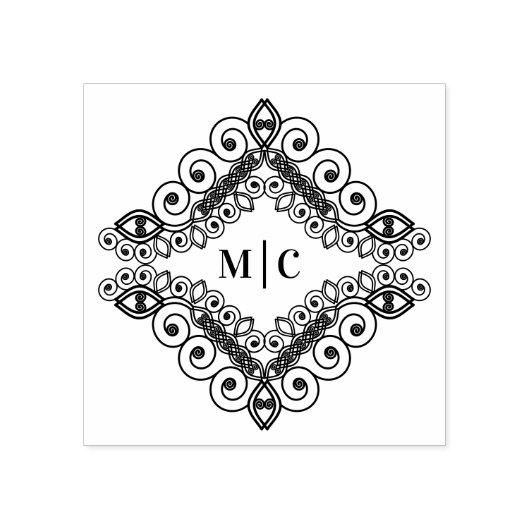 Elegant Initials Sophisticated Lace Ornament Rubberstempel (Afrduk)
