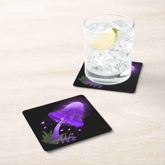 Elegant Inky Pet Gloeiende Paarse Paddestoel Kartonnen Onderzetters (Insitu)