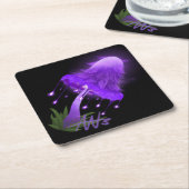 Elegant Inky Pet Gloeiende Paarse Paddestoel Kartonnen Onderzetters (Schuin)