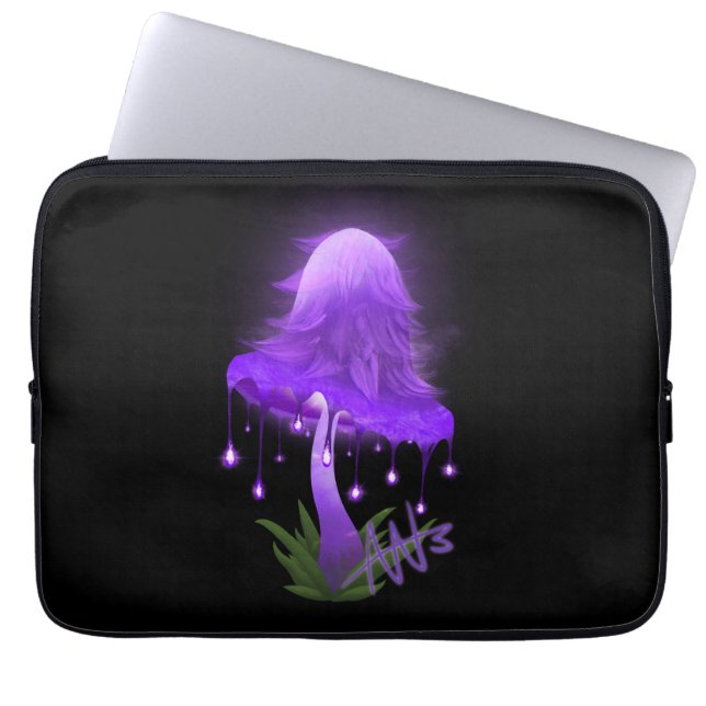 Elegant Inky Pet Gloeiende Paarse Paddestoel Laptop Sleeve (Voorkant)