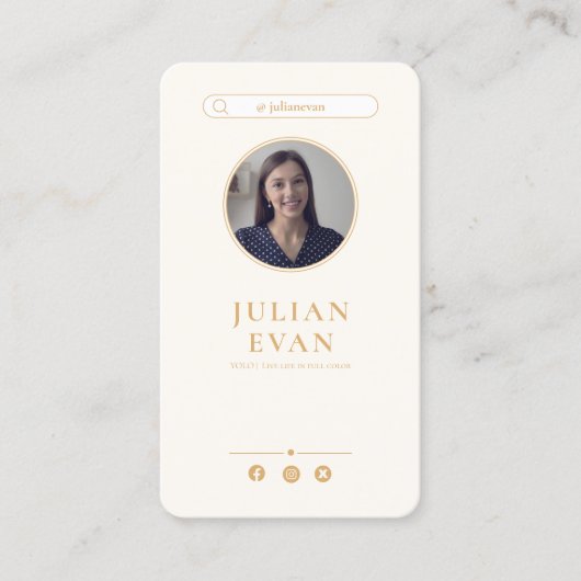 Elegant Instagram Ivoor Foto Visitekaartje (Voorkant)