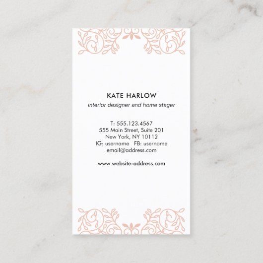 Elegant Interieur Design Roos Goud  Monogram Visitekaartje (Achterkant)