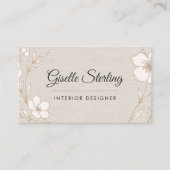Elegant Interior Designer Botanical Floral Linen Visitekaartje (Voorkant)