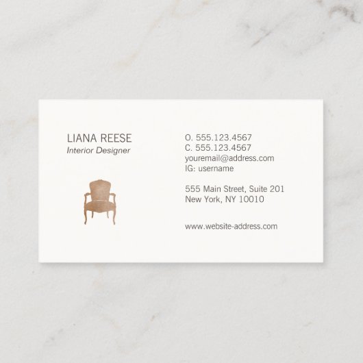 Elegant Interior Designer, Franse voorzitter Visitekaartje (Achterkant)