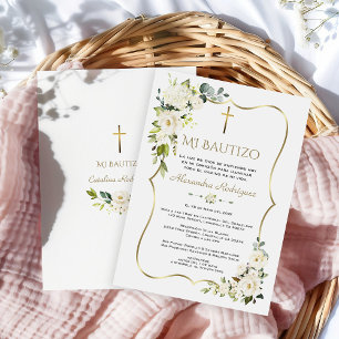 Elegant Invitacion De Bautizo Con Flores Baptisme Kaart