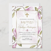 Elegant Invitacion De Bautizo Con Flores Baptisme Kaart (Voorkant)