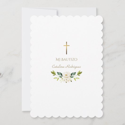 Elegant Invitacion De Bautizo Con Flores Baptisme Kaart (Achterkant)