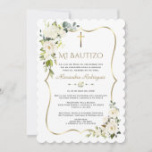 Elegant Invitacion De Bautizo Con Flores Baptisme Kaart (Voorkant)