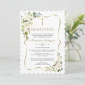Elegant Invitacion De Bautizo Con Flores Baptisme Kaart (Staand voorkant)