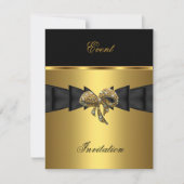 Elegant Invitation Black Gold Bow Jewel Kaart (Voorkant)