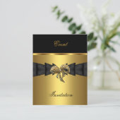 Elegant Invitation Black Gold Bow Jewel Kaart (Staand voorkant)