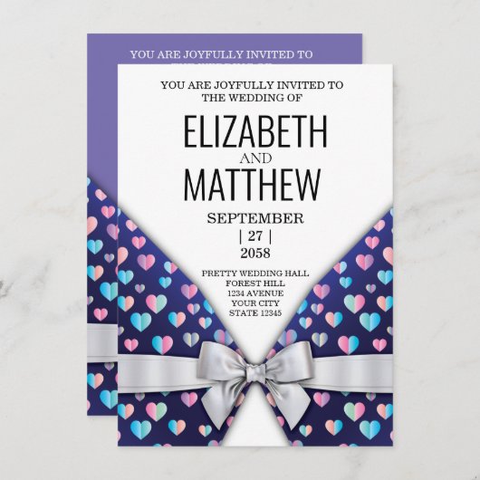 Elegant Invitation Bow and Heart Speckles Aankondiging (Voorkant / Achterkant)