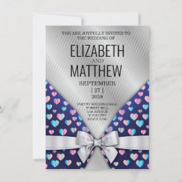 Elegant Invitation Bow and Heart Speckles Aankondiging
