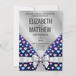 Elegant Invitation Bow and Heart Speckles Aankondiging