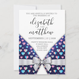 Elegant Invitation Bow and Heart Speckles Kaart