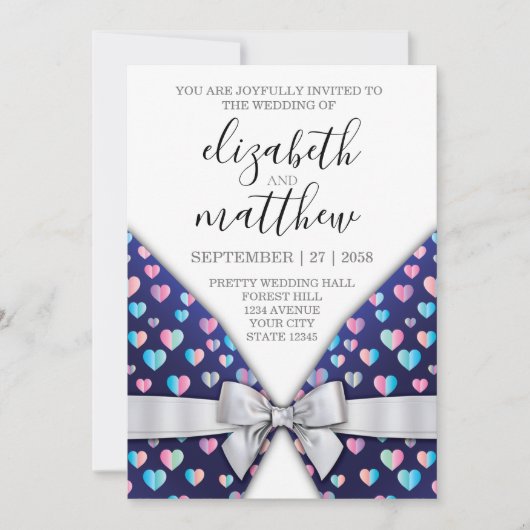Elegant Invitation Bow and Heart Speckles Kaart (Voorkant)