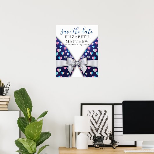Elegant Invitation Bow and Heart Speckles Poster (Thuiskantoor)