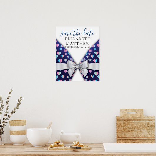 Elegant Invitation Bow and Heart Speckles Poster (Keuken)
