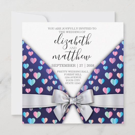 Elegant Invitation Briefkaart Bow and Heart Speckl (Voorkant)