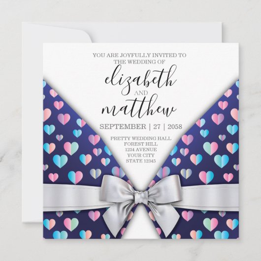 Elegant Invitation Briefkaart Bow and Heart Speckl (Voorkant)