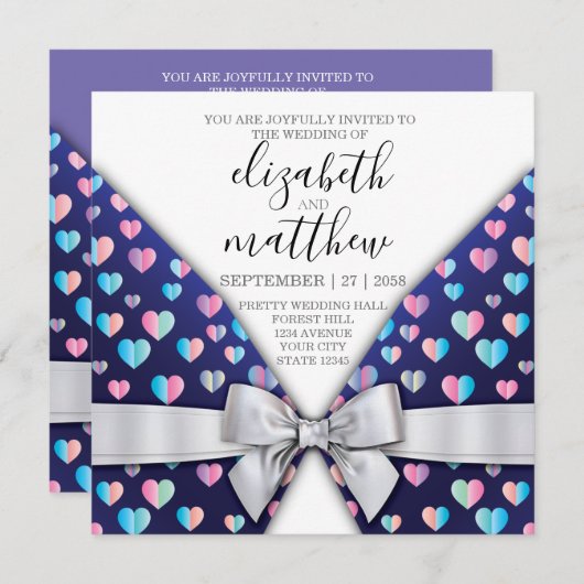 Elegant Invitation Briefkaart Bow and Heart Speckl (Voorkant / Achterkant)