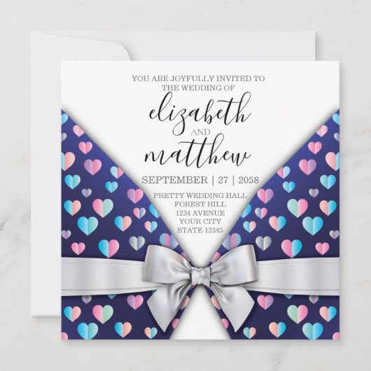 Elegant Invitation Briefkaart Bow and Heart Speckl (Voorkant)