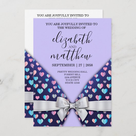Elegant Invitation Briefkaart Bow and Heart Speckl (Voorkant / Achterkant)