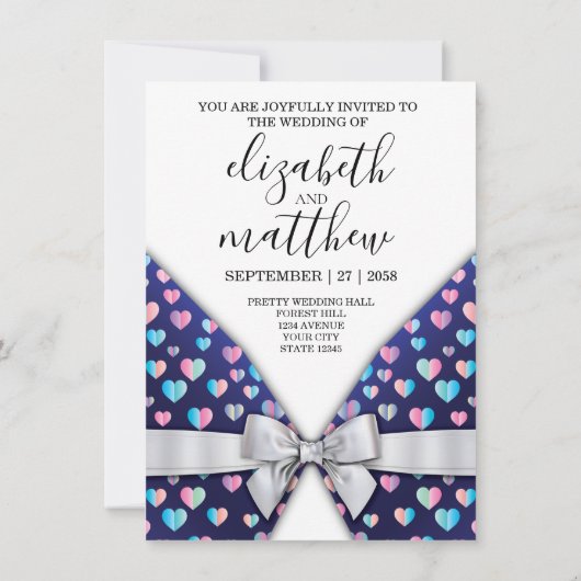 Elegant Invitation Briefkaart Bow and Heart Speckl (Achterkant)