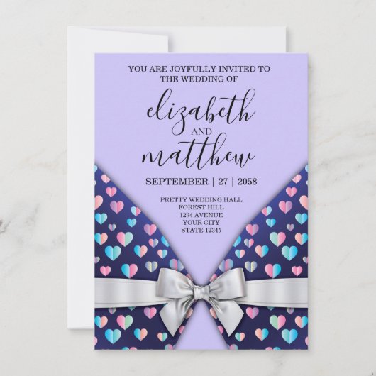 Elegant Invitation Briefkaart Bow and Heart Speckl (Voorkant)