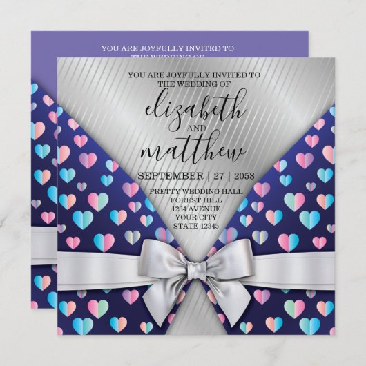 Elegant Invitation Briefkaart Bow and Heart Speckl (Voorkant / Achterkant)