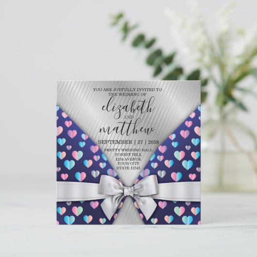 Elegant Invitation Briefkaart Bow and Heart Speckl (Staand voorkant)