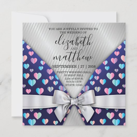 Elegant Invitation Briefkaart Bow and Heart Speckl (Voorkant)