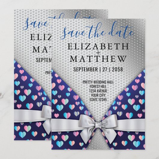 Elegant Invitation Briefkaart Bow and Heart Speckl (Voorkant / Achterkant)