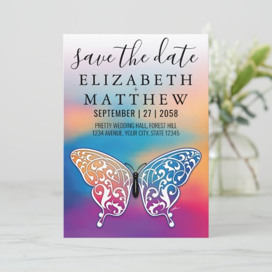 Elegant Invitation Car with Bow and Heart Speckles Kaart (Staand voorkant)