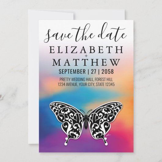 Elegant Invitation Car with Bow and Heart Speckles Kaart (Achterkant)