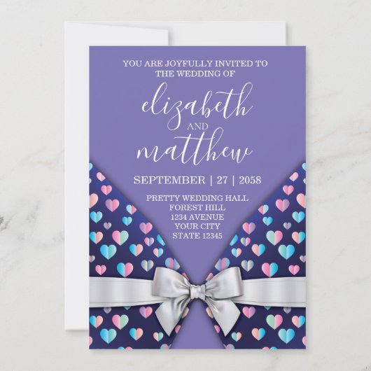 Elegant Invitation Kaart Bow and Heart Speckles De (Achterkant)