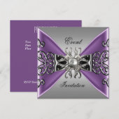 Elegant Invitation Mauve Paars Jewel Silver Black Kaart (Voorkant / Achterkant)