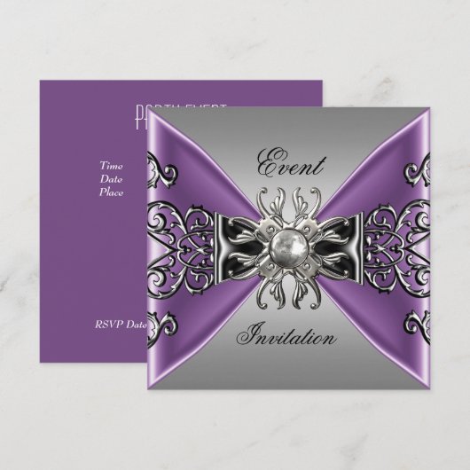 Elegant Invitation Mauve Paars Jewel Silver Black Kaart (Voorkant / Achterkant)