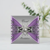 Elegant Invitation Mauve Paars Jewel Silver Black Kaart (Staand voorkant)