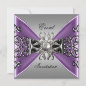 Elegant Invitation Mauve Paars Jewel Silver Black Kaart (Voorkant)