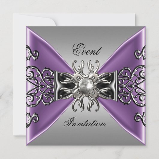 Elegant Invitation Mauve Paars Jewel Silver Black Kaart (Voorkant)